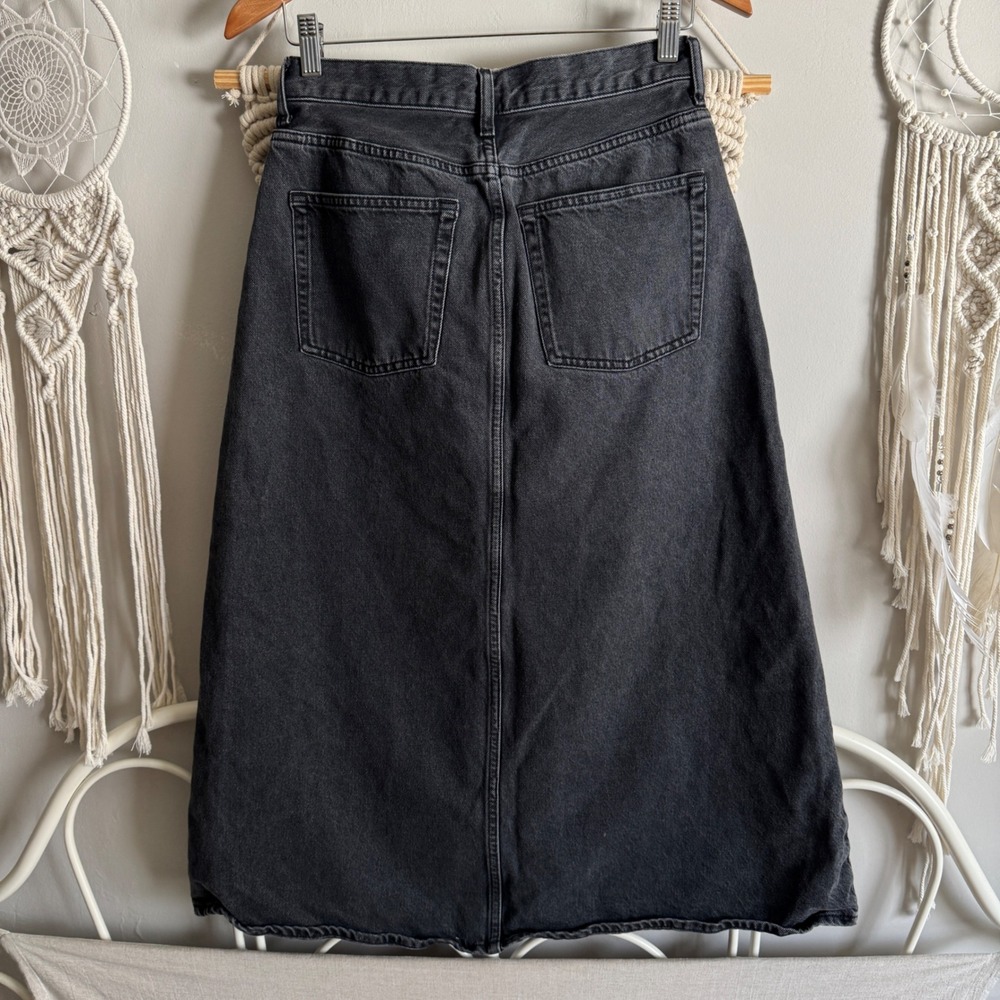 COS Denim Midi Skirt 6 Washed Black Grey High Waisted Front Slit Minimalist - Picture 6 of 12